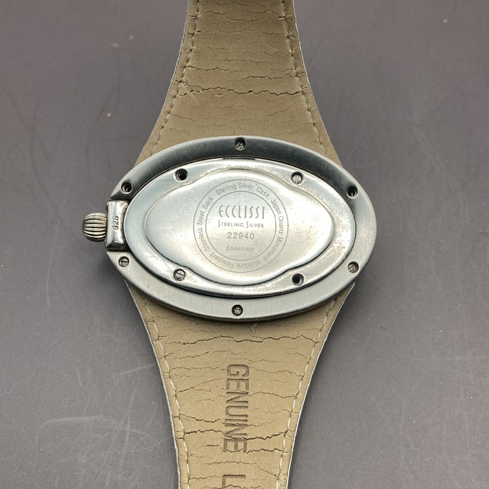 Ecclissi Sterling Silver Oval Rope Design Watch With Genuine Leather Band Grey - Picture 9 of 11